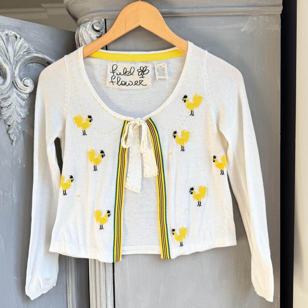 Anthropologie Field Flower Cropped Tie Front Floral Embroidered Cardigan XS